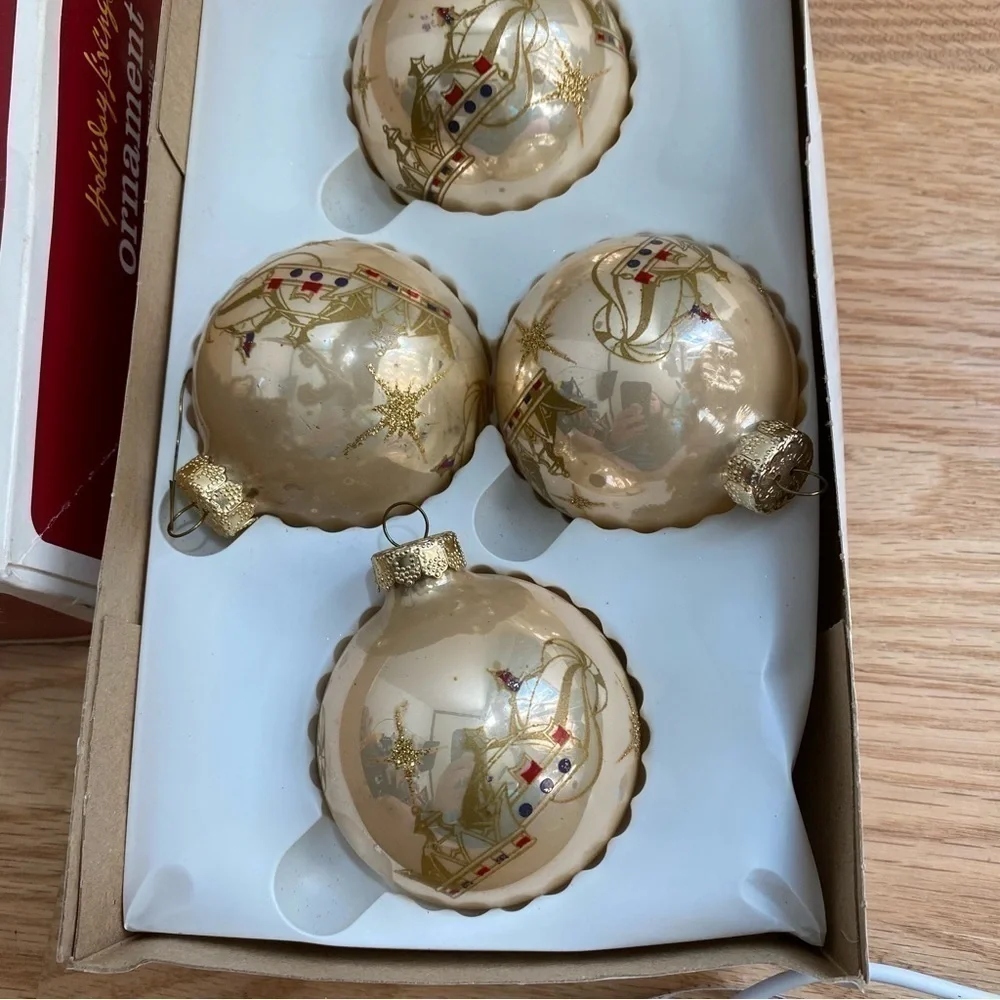 Vintage Glass Ball Ornaments Made in USA Three Kings Christmas Gold Silver